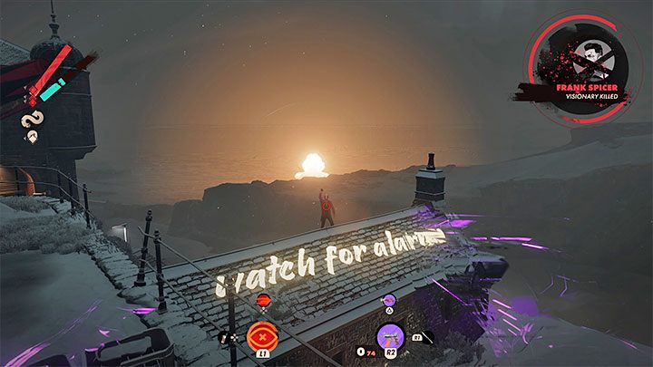 Once the sabotage is complete, all you have to do is witness the fireworks display in the Updaam district on the same day - Deathloop: Ramblin Frank Spicer - boss, how to beat - Bosses (Visionaries) - Deathloop Guide