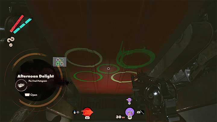 If the pictogram description mentions a behemoth on wheels, you should take interest in the vehicle on tracks shown on picture 1 - Deathloop: Afternoon Delight - walkthrough - Visionary Leads - Deathloop Guide