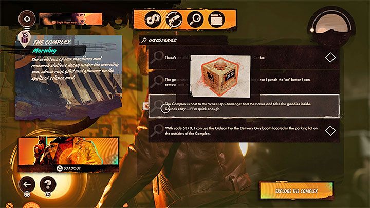The Wake Up Challenge is an additional activity in the Complex district that you can take part in (visit the area in the morning) - Deathloop: The Wake Up Challenge - where are the crates? - FAQ - Deathloop Guide