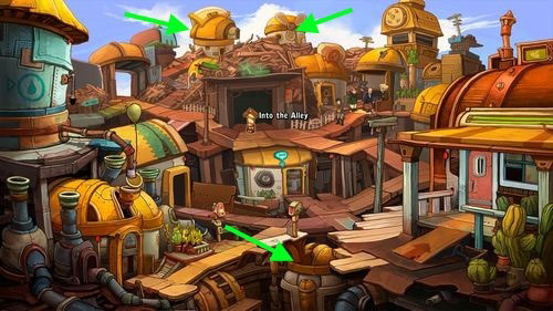 Leave the Wenzels house and to the Town Hall - Find coffee water ingredients | Part 1 - Kuvaq - Part 1 - Kuvaq - Deponia Game Guide & Walkthrough