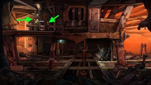 Switch the red Lever to turn on lights in the mine and then press the Button next to the lever - Place Goal in the mine cart | Part 2 - Junk Mine - Part 2 - Junk Mine - Deponia Game Guide & Walkthrough