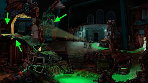 Notice, that when you go twice over the Platypus Soft Toy, soldiers start to look around the location and the further way becomes available - Go to Elysium to save Deponia | Part 3 - Lower Ascension Station - Part 3 - Lower Ascension Station - Deponia Game Guide & Walkthrough