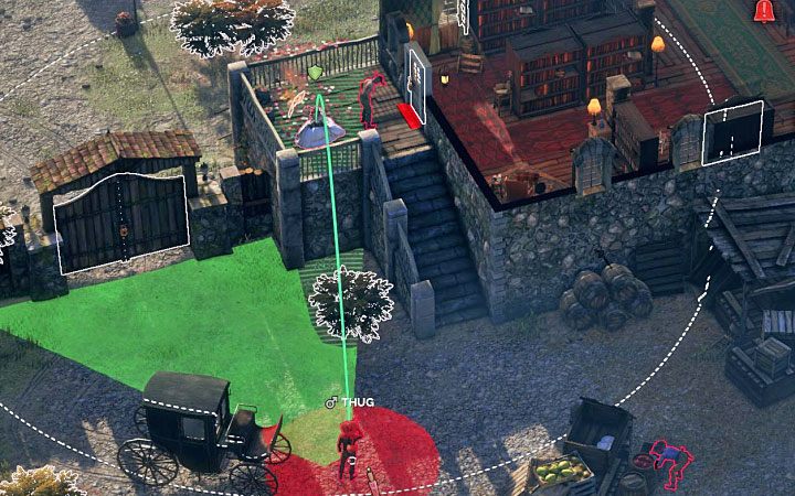You must reach the side entrance to the property (M4,4) - Desperados 3: Sneak with Kate into the mayors office - mission 4, walkthrough - Mission 4 - Until Death Do Us Part - Desperados 3 - game guide