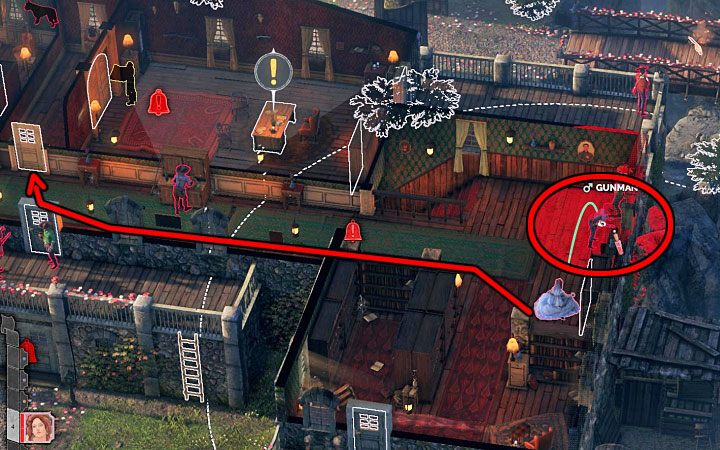 Hide behind any large obstacle in order not to be noticed by the guards from the corridor (M4,5) - Desperados 3: Sneak with Kate into the mayors office - mission 4, walkthrough - Mission 4 - Until Death Do Us Part - Desperados 3 - game guide