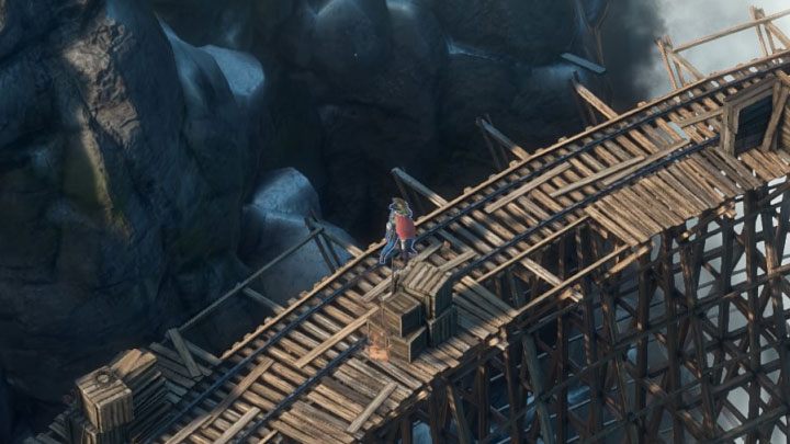 Slowly head towards the railway bridge (M6,5) - you have to cross it - Desperados 6: Walk over the bridge and get a disguise - mission 6, walkthrough - Mission 6 - The Bridge at Eagle Falls - Desperados 3 - game guide