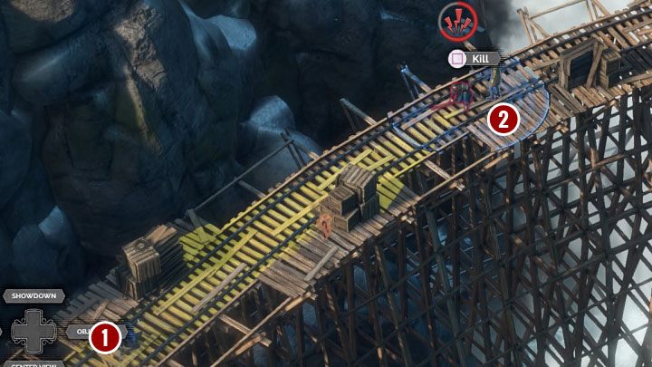 Long Coat opponent can be killed, which requires cooperation of McCoy and Cooper - Desperados 6: Walk over the bridge and get a disguise - mission 6, walkthrough - Mission 6 - The Bridge at Eagle Falls - Desperados 3 - game guide