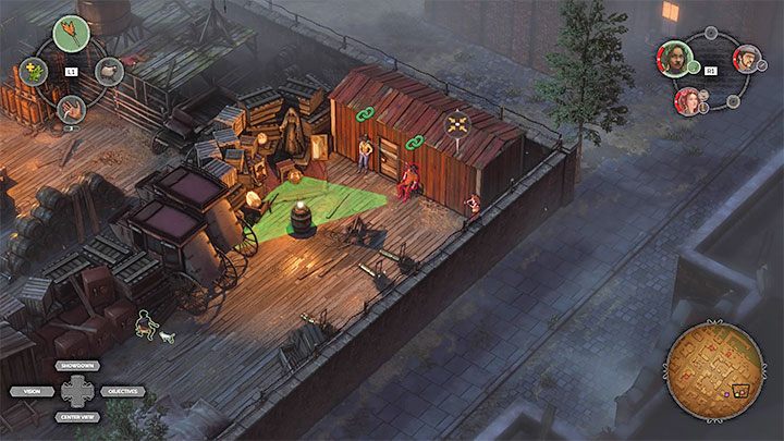 The entrance to the shed with the office (M10,14) is guarded by two opponents - Desperados 3: Reach the office in the warehouse zone - mission 10, walkthrough - Mission 10 - Back Alley Jazz - Desperados 3 - game guide