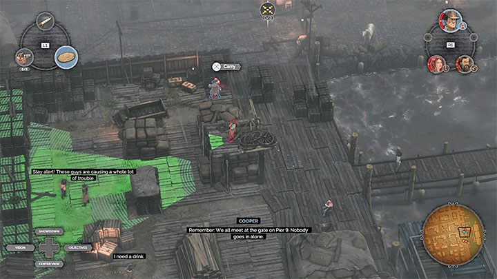 The right path involves passing through Dock 9 (M12,13), a location you may have already visited as part of Mission 10 - Desperados 3: Mission 12 - map, badges - Mission 12 - Dirt and Blood - Desperados 3 Guide