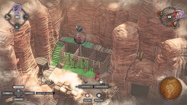 Bring McCoy to the roof of the building and wait for a good time to take out the guard over the cages - Desperados 3: Release Kate and Cooper and detonate car - mission 13, walkthrough - Mission 13 - A Cart Full of Gunpowder - Desperados 3 - game guide