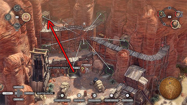 Dont be in a hurry to get to this place with your cart, because you need to get rid of the enemies in the area first, specifically those who stand by the tracks or look towards them - Desperados 3: Release Kate and Cooper and detonate car - mission 13, walkthrough - Mission 13 - A Cart Full of Gunpowder - Desperados 3 - game guide