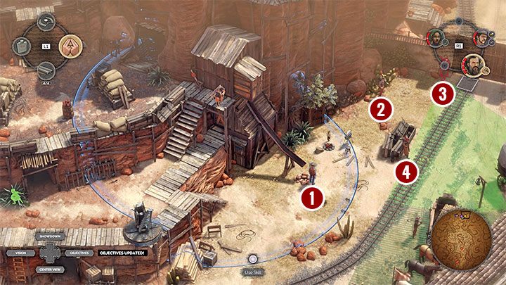 The other two Long Coats are stationed at the gate (M3,17), which you will have to blow up later - Desperados 3: Release Kate and Cooper and detonate car - mission 13, walkthrough - Mission 13 - A Cart Full of Gunpowder - Desperados 3 - game guide