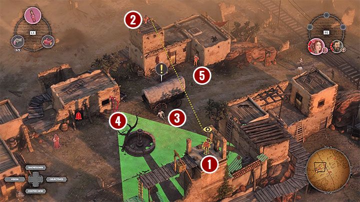 Finally, you will be left to deal with the opponents scattered around the wagon (M14,4) and unfortunately, there is a Long Coat among them - Desperados 3: Block the rail tracks - mission 14, walkthrough - Mission 14 - The Wages of Pain - Desperados 3 Guide