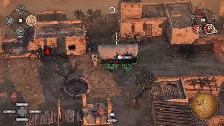 You can now interact with the wagon and start pushing it towards the railway tracks (M14,6) - Desperados 3: Block the rail tracks - mission 14, walkthrough - Mission 14 - The Wages of Pain - Desperados 3 Guide