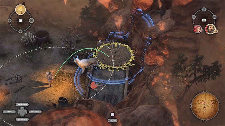 Getting rid of enemies from the central part of the farm (M14,5) was needed in order to be able to interact with the campfire and get the torch - Desperados 3: Block the rail tracks - mission 14, walkthrough - Mission 14 - The Wages of Pain - Desperados 3 Guide