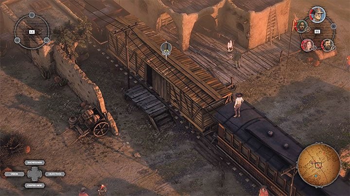 The final part of the mission will begin regardless of how you brought the train to a halt, whether by pushing the large wagon (M14,4) or scaring the cattle on the farm (M14,5) - Desperados 3: Get on the train - mission 14, walkthrough - Mission 14 - The Wages of Pain - Desperados 3 Guide
