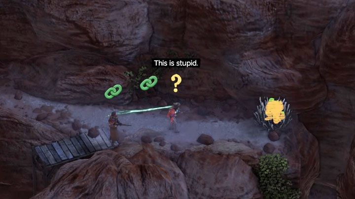 Hector and Isabelle start by the water (M15,2) and have to travel along a cliff adjacent to Devitts Hacienda - Desperados 3: Distract guests with a garden device - mission 15, walkthrough - Mission 15 - A Captain of Industry - Desperados 3 - game guide