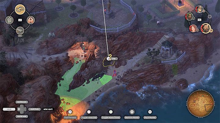Going through the caves will allow you to get to the opposite side of the gardens - this location is shown in the screenshot above - Desperados 3: Distract guests with a garden device - mission 15, walkthrough - Mission 15 - A Captain of Industry - Desperados 3 - game guide
