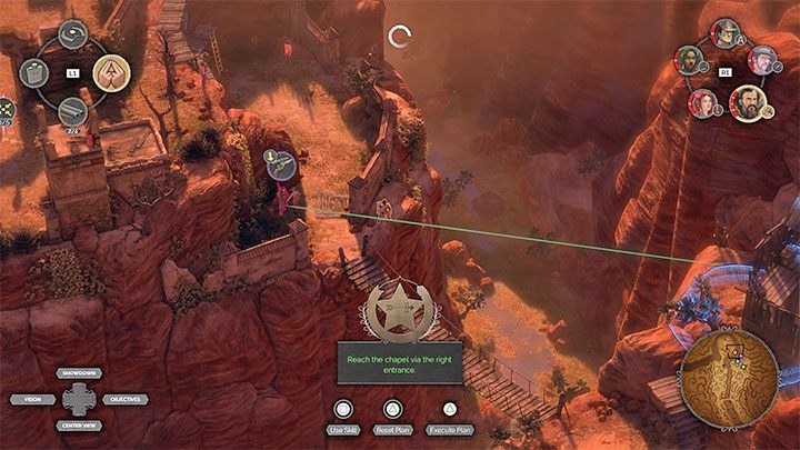 The right path (M16,18) involves crossing the bridge - this way is much easier to sneak through - Desperados 3: Mission 16 - map, badges - Mission 16 - The Old and The New - Desperados 3 Guide