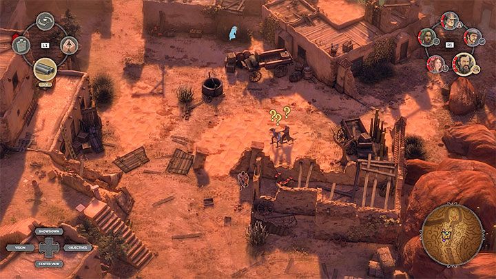 In the second part of the town (M16,9) the most problematic is the new 3-man patrol led by a Long Coat - Desperados 3: Reach the cemetery gate - mission 16, walkthrough - Mission 16 - The Old and The New - Desperados 3 - game guide