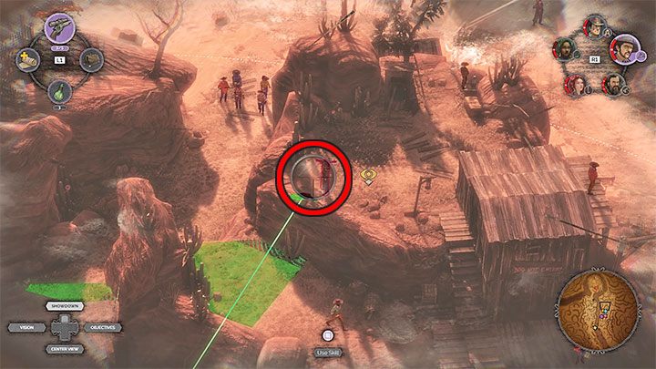Another major area on the right side of the canyon is a large hill (M16,14) - Desperados 3: Reach the cemetery gate - mission 16, walkthrough - Mission 16 - The Old and The New - Desperados 3 - game guide