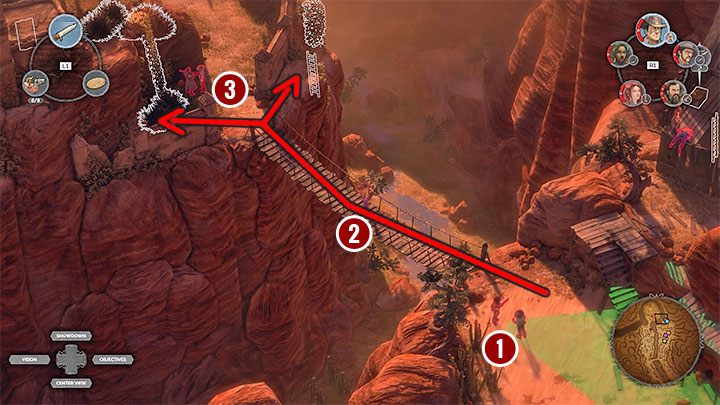 Passing through the right side of the map will lead you to the right path leading to the cemetery (M16,18) - Desperados 3: Reach the cemetery gate - mission 16, walkthrough - Mission 16 - The Old and The New - Desperados 3 - game guide
