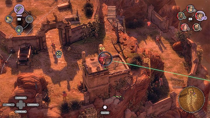 Regardless of whether you chose the left or the right path, at least one hero should be near the cemetery gate (M16,21) - Desperados 3: Reach the cemetery gate - mission 16, walkthrough - Mission 16 - The Old and The New - Desperados 3 - game guide