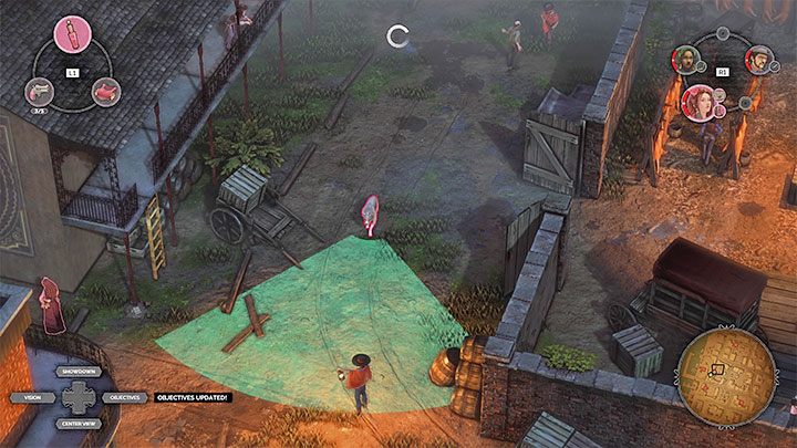 You will encounter the first guard dog when you reach the first back-alley (M10,9), which is when you find the right letter on one of the suspects - Desperados 3: Mission 10 - map, badges - Mission 10 - Back Alley Jazz - Desperados 3 - game guide