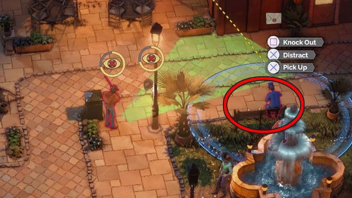 The best way to rob Irving is by distracting / blinding / eliminating Long coat and having the suspect sit on the bench - Desperados 3: Check 3 suspects - mission 10, walkthrough - Mission 10 - Back Alley Jazz - Desperados 3 Guide