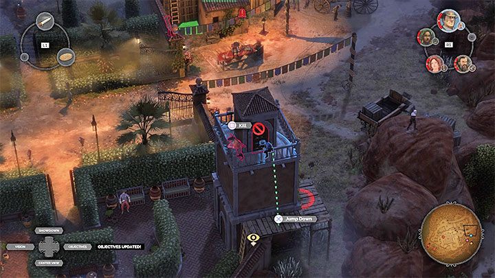The fireworks box is located in the central part of the small maze (M15,6) - Desperados 3: Distract guests with fireworks - mission 15, walkthrough - Mission 15 - A Captain of Industry - Desperados 3 - game guide