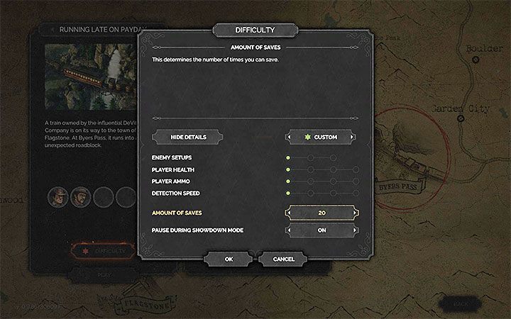 When selecting the difficulty level, you can click on the Show Details button to expand all details associated with the difficulty level - Levels of difficulty in Desperados 3 - Game basics - Desperados 3 - game guide