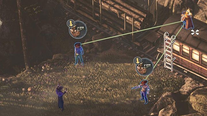 In the next area, you will notice two bandits aiming at McCoy (M2,4) - Save McCoy - mission 2 Running Late on Payday - Mission 2 - Running Late on Payday - Desperados 3 - game guide