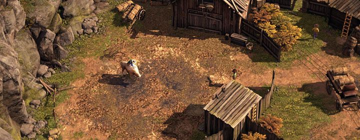 Jarvis tries to ride a bull in a stable in the south-western part of the map (M3,1) - Escape from an ambush and kill Jarvis - mission 3 Troublemakers in Flagstone - Mission 3 - Troublemakers in Flagstone - Desperados 3 - game guide