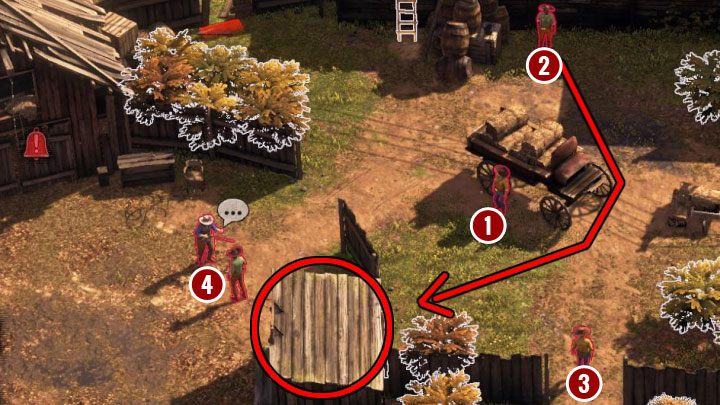 Its best to eliminate Jarvis in an arranged accident and you have to move Cooper to a small roof (M3,5) marked on the picture above - Escape from an ambush and kill Jarvis - mission 3 Troublemakers in Flagstone - Mission 3 - Troublemakers in Flagstone - Desperados 3 - game guide