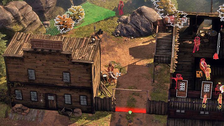 The front entrance to the whorehouse is inaccessible, but even if it were the interior of a brothel is a location where unauthorized individuals are not allowed to enter - Kill Wild Marge - mission 3 Troublemakers in Flagstone - Mission 3 - Troublemakers in Flagstone - Desperados 3 - game guide