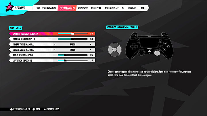 In the Controls tab of the Options menu, you can find the basic settings for the Dualsense controller - Destruction AllStars: Controls guide - Annex - Destruction AllStars Guide
