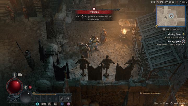 Gehen Sie zu dem Ort, an dem die Miliz trainiert – Diablo 4: Wie verwende ich ein Emote in der Quest „Raising Spirits“?  - Kampagne - Diablo 4 Guide