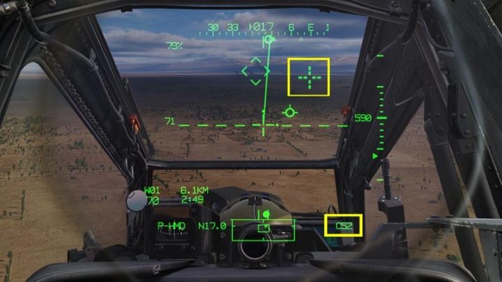 Die Erfassungsquelle ist für den Piloten als Kreuz mit den gepunkteten Linien auf dem IHADSS sichtbar - DCS AH-64D Apache: Sichtquelle und Erfassungsquelle - Systeme und Sensoren - DCS AH-64 Apache Guide