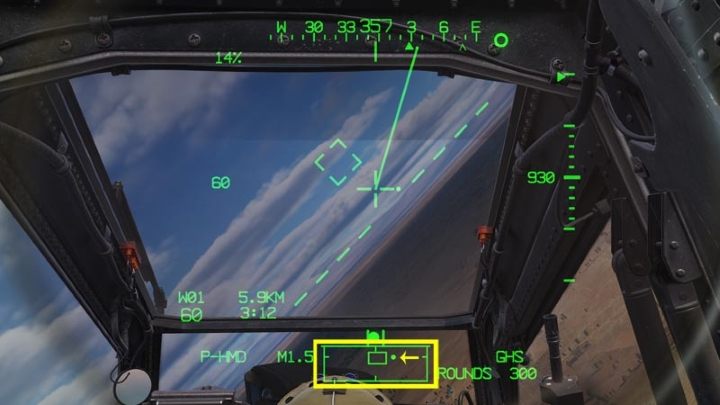Ein Hinweis auf die aktuelle Position der Erfassungsquelle wird auch als Cued-Sichtlinienpunkt angezeigt – DCS AH-64D Apache: Sichtquelle und Erfassungsquelle – Systeme und Sensoren – DCS AH-64 Apache Guide