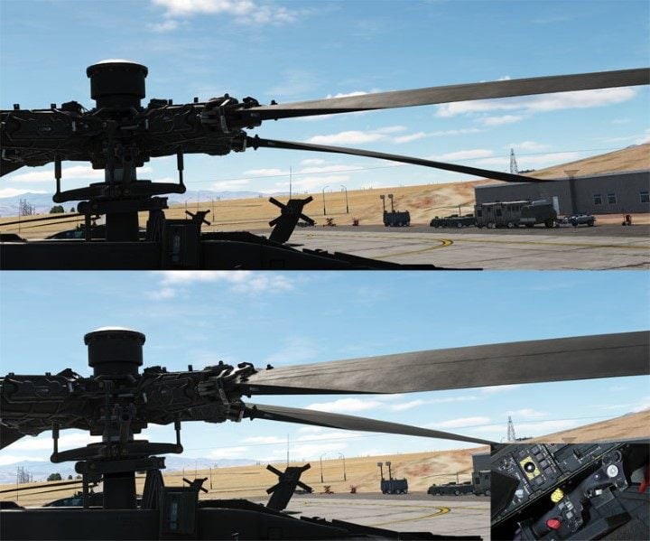 Durch Anheben des Kollektivhebels nach oben verdrehen sich die Rotorblätter, wodurch ein immer größerer Anstellwinkel entsteht – DCS AH-64D Apache: Wie fliegt man einen Hubschrauber?  - Grundlagen - DCS AH-64 Apache Guide