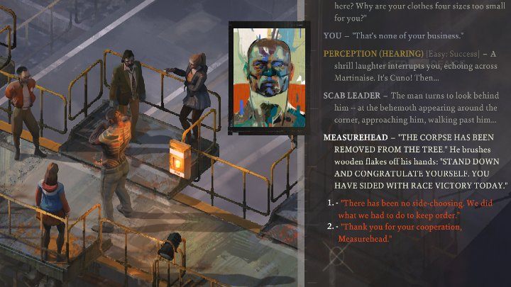 Once the man has done his job and comes back, you can thank him for his help and cooperation - Disco Elysium: Getting the body down - walkthrough - Body identification - Disco Elysium Guide