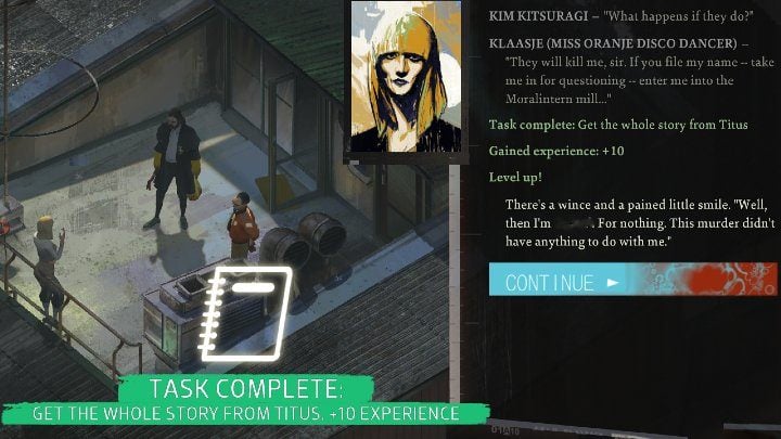 Tell Klaasje that Titus has revealed the truth to you, and she will apologize for deceiving you to protect the Hardie boys - Disco Elysium: Get the whole story from Titus - guide - Motive - Disco Elysium Guide
