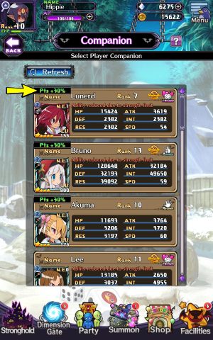 When choosing a companion to fight, do not forget to choose a character that adds a 30% bonus to the earned points - Disgaea RPG: Dimension Gate - Basics - Disgaea RPG Guide