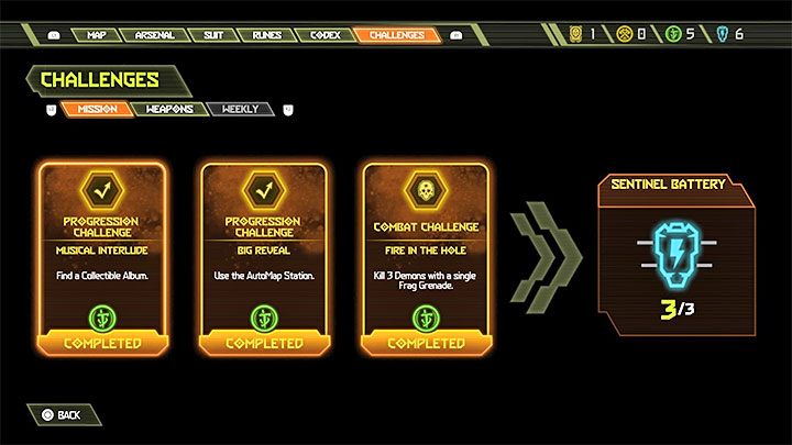 Die Belohnung für das Abschließen jedes Satzes von 3 Missionsherausforderungen ist eine Sentinel-Batterie – Doom Eternal: Herausforderungsleitfaden – Grundlagen – Doom Eternal-Leitfaden