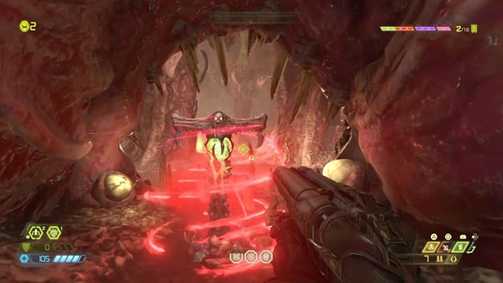 Schwingen Sie nach dem Kampf auf die Stange, um in Richtung Tunnel zu springen – Komplettlösung für Doom Eternal: Super Gore Nest – Komplettlösung für Levels – Anleitung für Doom Eternal