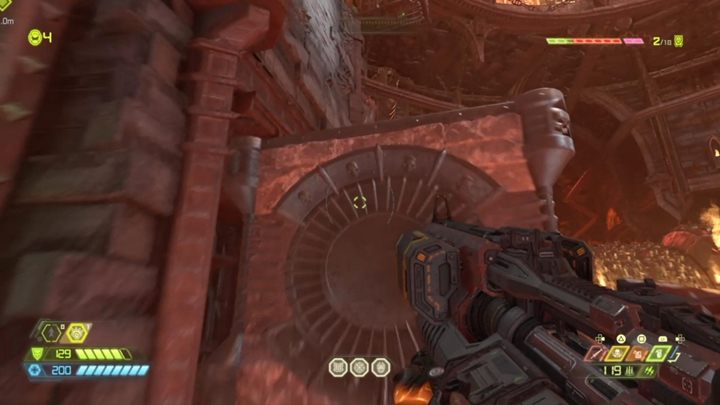 At the bottom, you have to shoot the button on the wall to raise the bars - Doom Eternal: Nekravol 1 walkthrough - Levels walkthrough - Doom Eternal Guide