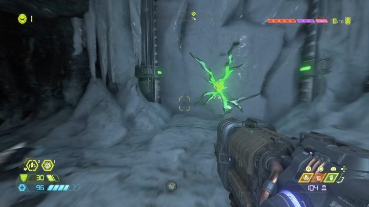 In order to get to the doll, you need to climb the wall and destroy two broken blockades - Doom Eternal: Cultist Base secrets maps and location - Collectibles and secrets - Doom Eternal Guide