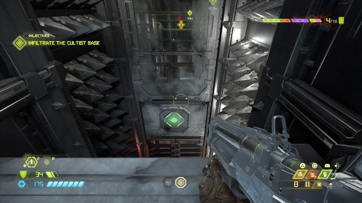 To get the extra health, you need to open the doors with a special mechanism - Doom Eternal: Cultist Base secrets maps and location - Collectibles and secrets - Doom Eternal Guide