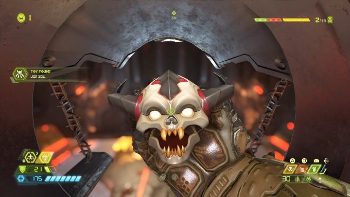 You will find the doll in a pipe suspended from the ceiling - Doom Eternal: Doom Hunter Base secrets maps and location - Collectibles and secrets - Doom Eternal Guide