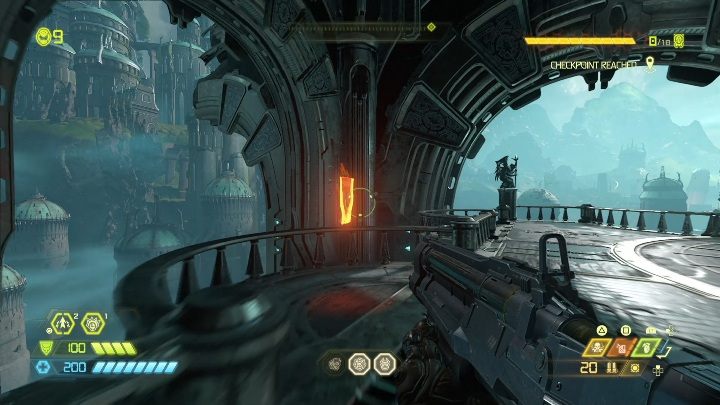 After walking through another simple corridor and climbing huge stairs you will reach the open area of the temple - Doom Eternal: Sentinel Prime secrets maps and location - Collectibles and secrets - Doom Eternal Guide