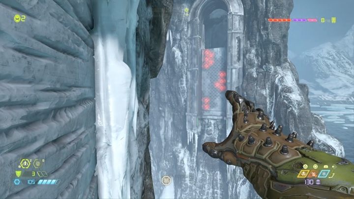 From here you can make a jump to the next wall, but keep an eye on the mines - Doom Eternal: Cultist Base walkthrough - Levels walkthrough - Doom Eternal Guide